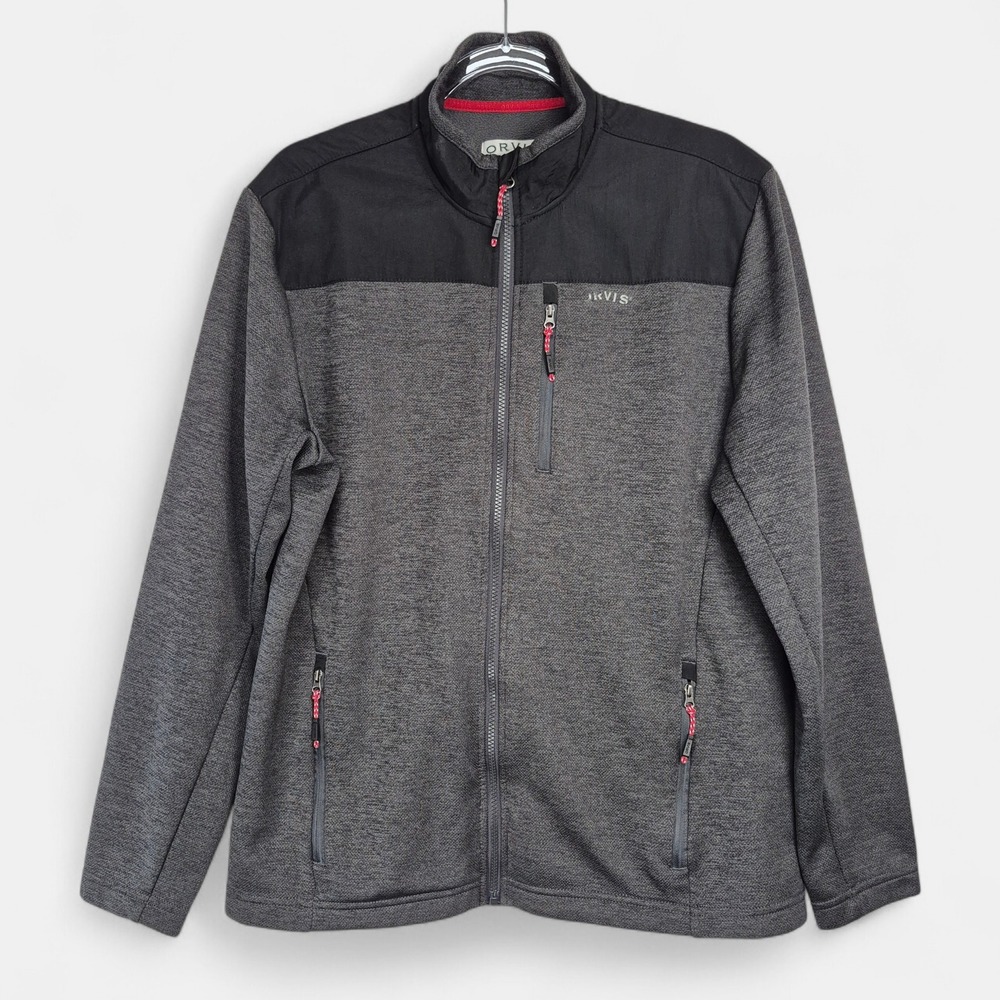 Orvis Mens M Charcoal Gray Black Full Zip Fleece Jacket Colorblock Outdoor Hike